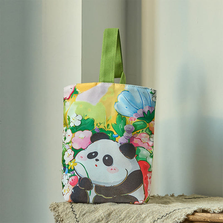 Borsa a mano in tela di nespolo con motivo panda orchidea Buddha Stones