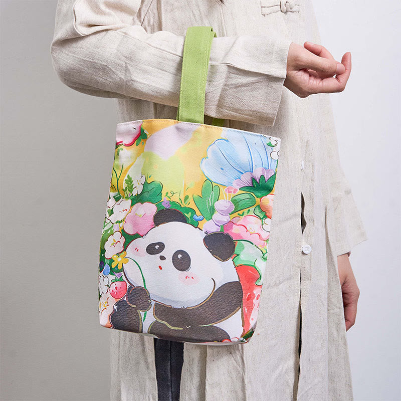 Borsa a mano in tela di nespolo con motivo panda orchidea Buddha Stones