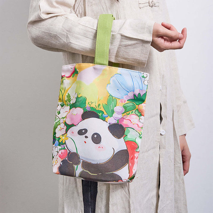 Borsa a mano in tela di nespolo con motivo panda orchidea Buddha Stones