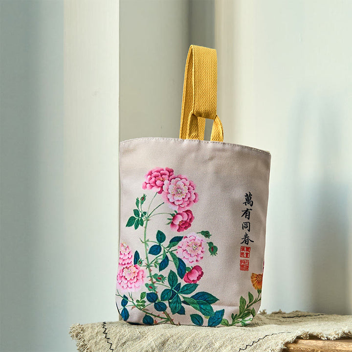 Borsa a mano in tela con Buddha Stones e peonia