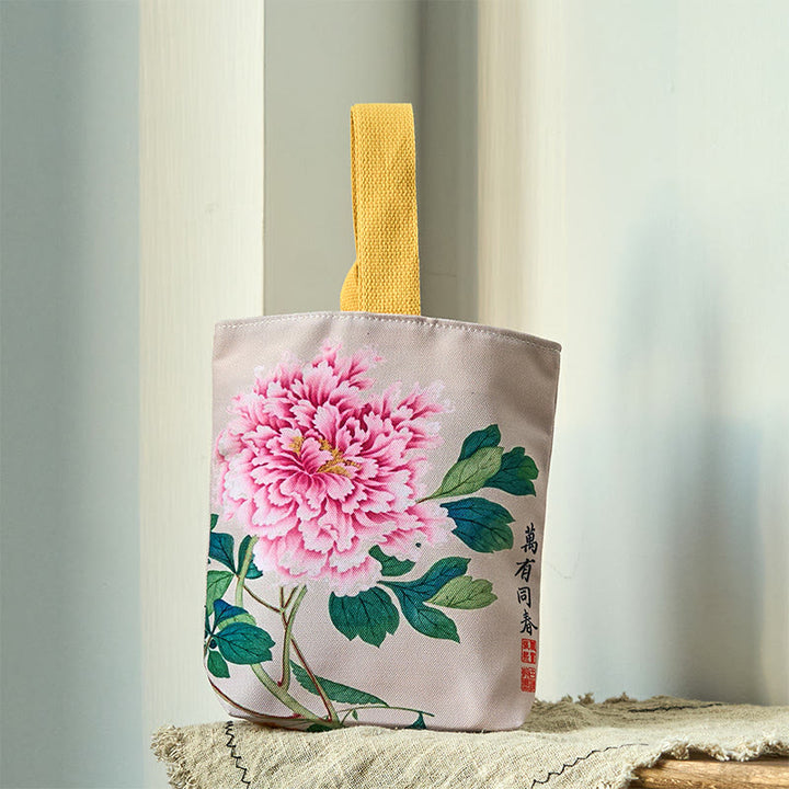 Borsa a mano in tela con Buddha Stones e peonia