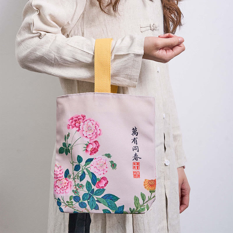 Borsa a mano in tela con Buddha Stones e peonia