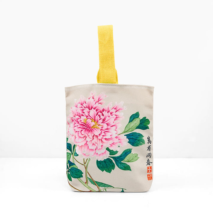 Borsa a mano in tela con Buddha Stones e peonia
