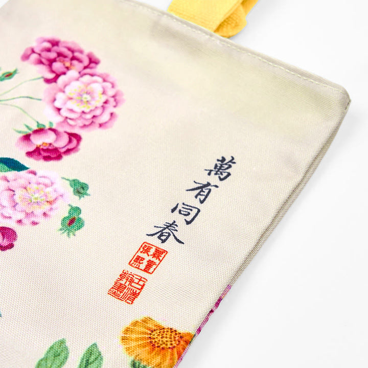 Borsa a mano in tela con Buddha Stones e peonia