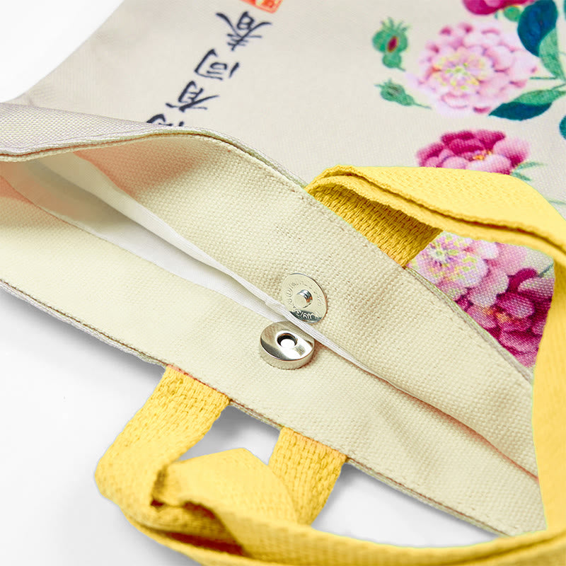 Borsa a mano in tela con Buddha Stones e peonia
