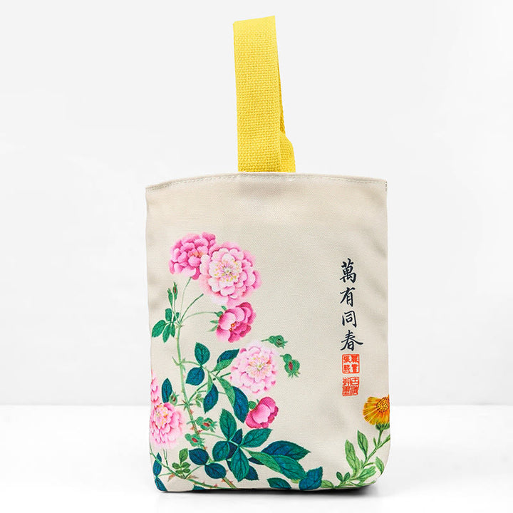 Borsa a mano in tela con Buddha Stones e peonia
