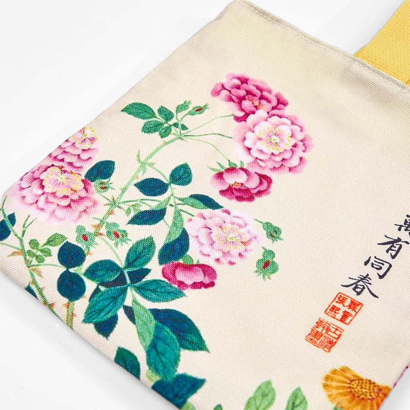 Borsa a mano in tela con Buddha Stones e peonia