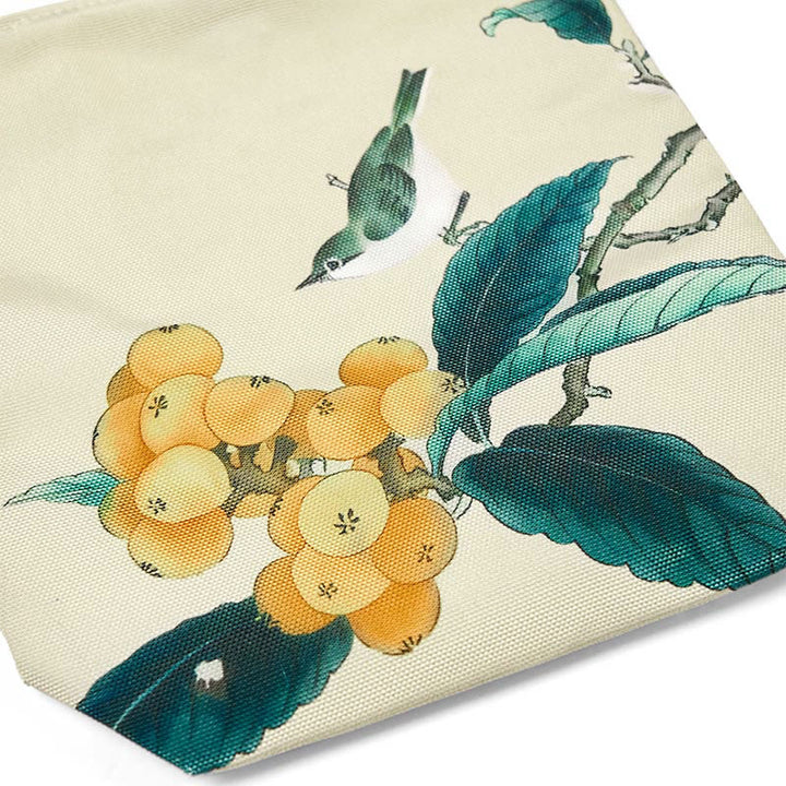 Borsa a mano in tela con uccello nespolo e Buddha Stones