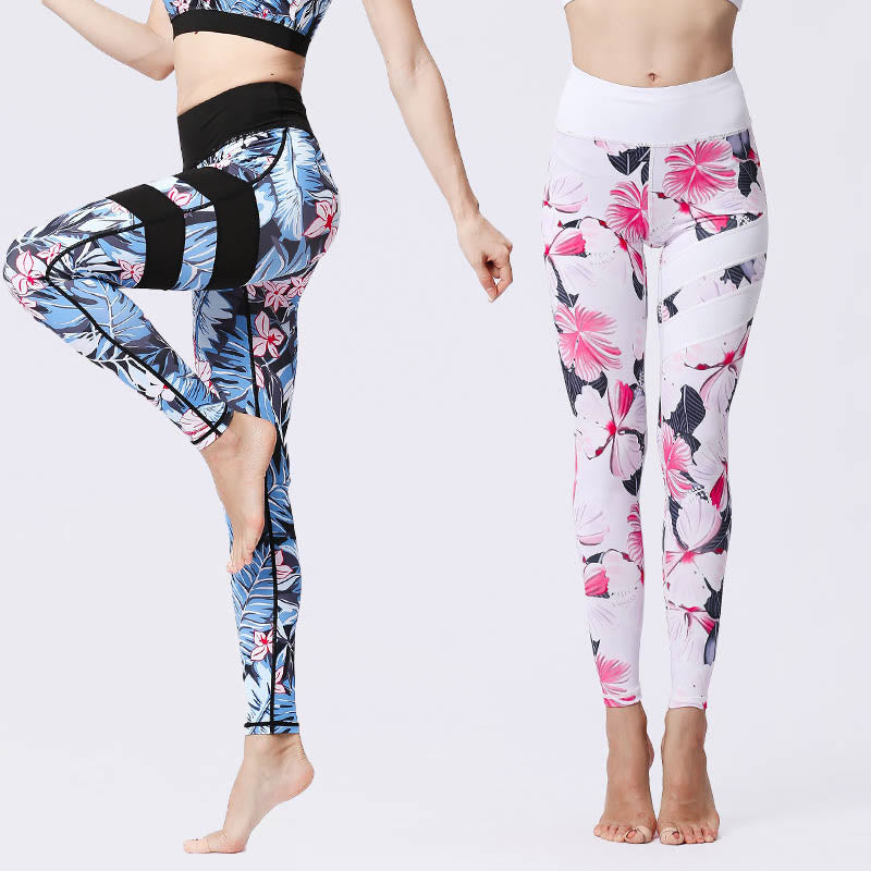 Buddha Stones Flower Petal Leaves Stampa Sport Esercizio Fitness Vita Alta Leggings Pantaloni Yoga Donna - image 0