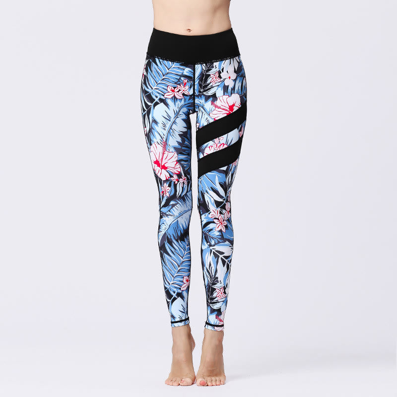 Buddha Stones Flower Petal Leaves Stampa Sport Esercizio Fitness Vita Alta Leggings Pantaloni Yoga Donna - Cielo blu - US8-10, UK/AU12-14, EU40-42 (XL) - image 1