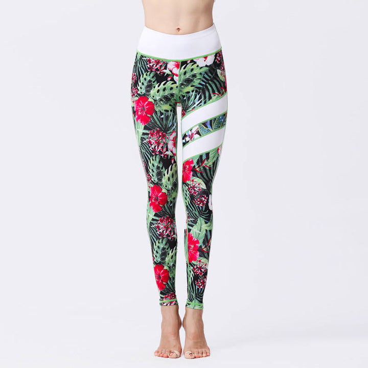Buddha Stones Flower Petal Leaves Stampa Sport Esercizio Fitness Vita Alta Leggings Pantaloni Yoga Donna - Verde pallido - US8-10, UK/AU12-14, EU40-42 (XL) - image 11