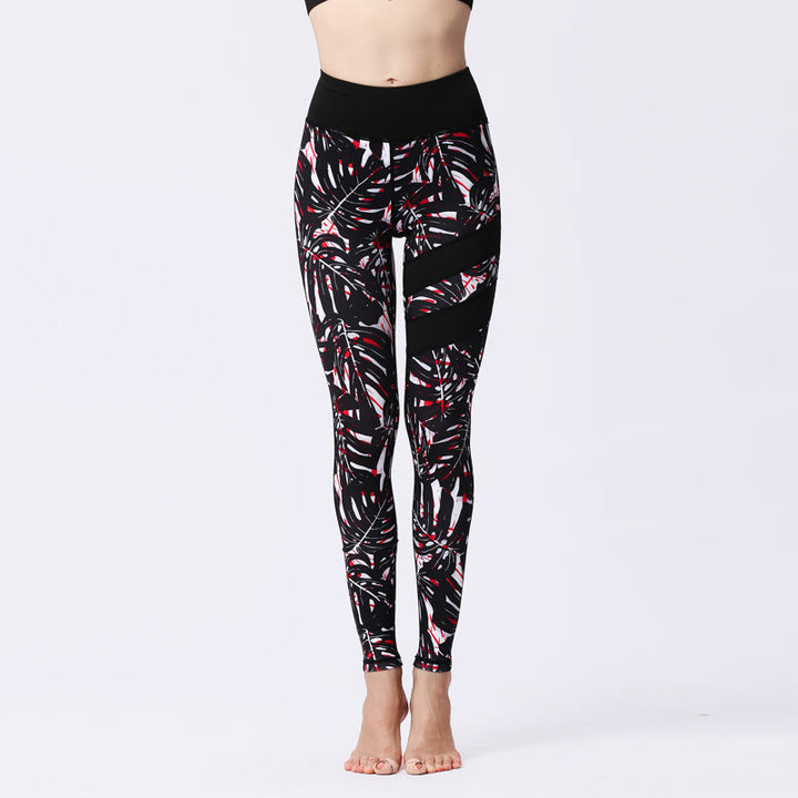 Buddha Stones Flower Petal Leaves Stampa Sport Esercizio Fitness Vita Alta Leggings Pantaloni Yoga Donna - Nero - US8-10, UK/AU12-14, EU40-42 (XL) - image 26