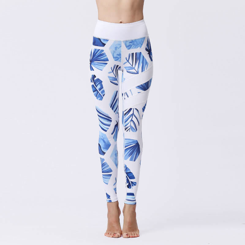 Buddha Stones Flower Petal Leaves Stampa Sport Esercizio Fitness Vita Alta Leggings Pantaloni Yoga Donna - AzzurroCielo Chiaro - US8-10, UK/AU12-14, EU40-42 (XL) - image 40