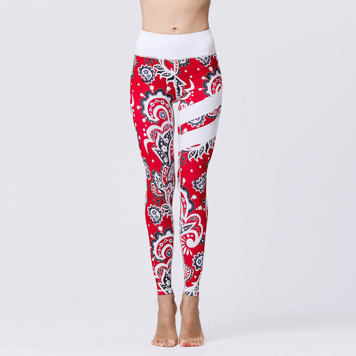 Buddha Stones Flower Petal Leaves Stampa Sport Esercizio Fitness Vita Alta Leggings Pantaloni Yoga Donna - Rosso - US8-10, UK/AU12-14, EU40-42 (XL) - image 35