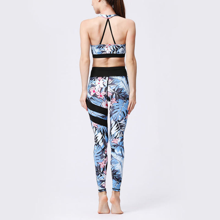 Buddha Stones Flower Petal Leaves Stampa Sport Esercizio Fitness Vita Alta Leggings Pantaloni Yoga Donna - image 4