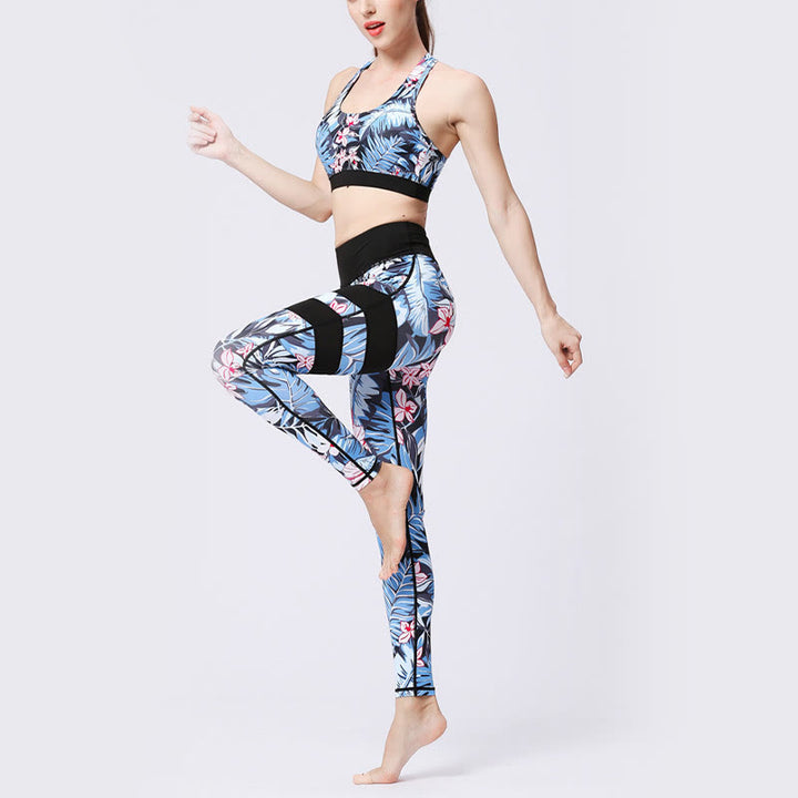 Buddha Stones Flower Petal Leaves Stampa Sport Esercizio Fitness Vita Alta Leggings Pantaloni Yoga Donna - image 6