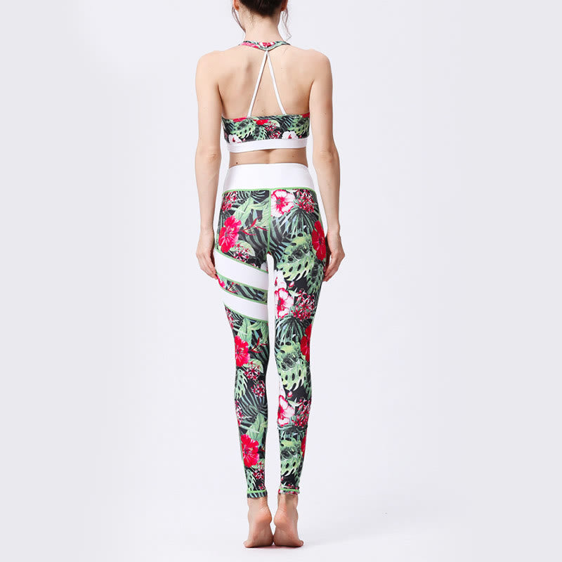 Buddha Stones Flower Petal Leaves Stampa Sport Esercizio Fitness Vita Alta Leggings Pantaloni Yoga Donna - image 14