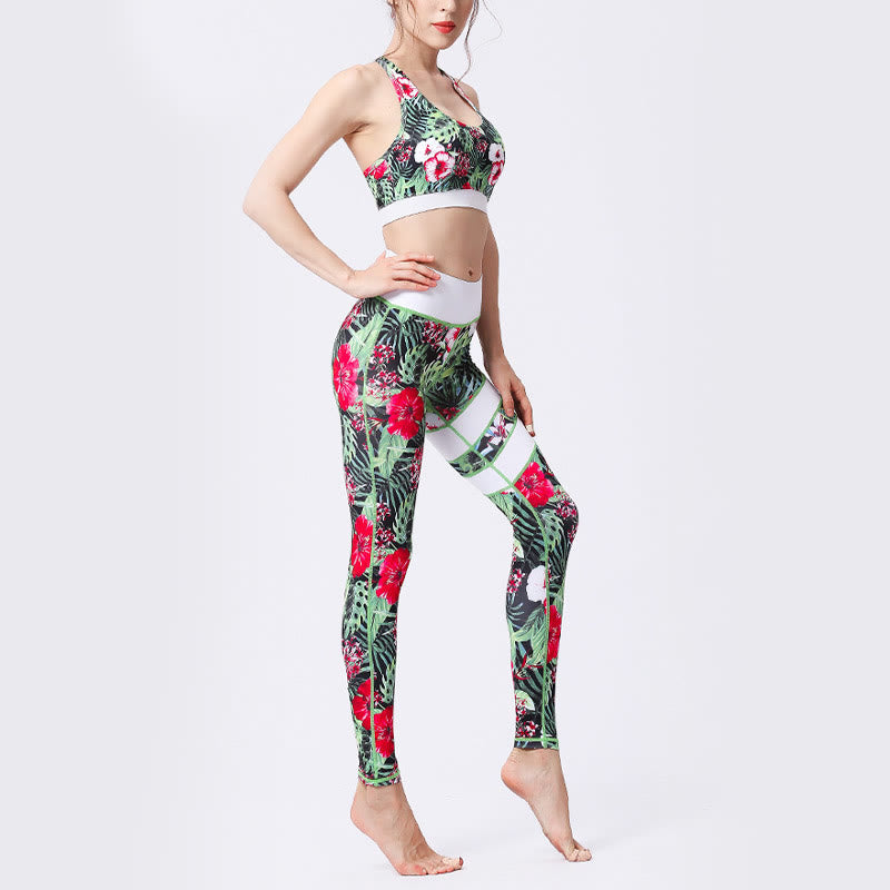 Buddha Stones Flower Petal Leaves Stampa Sport Esercizio Fitness Vita Alta Leggings Pantaloni Yoga Donna - image 13