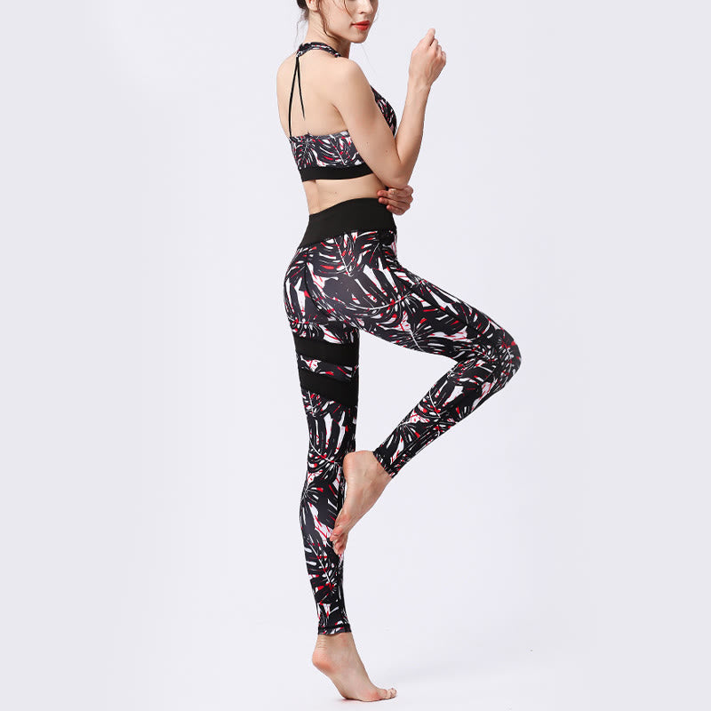 Buddha Stones Flower Petal Leaves Stampa Sport Esercizio Fitness Vita Alta Leggings Pantaloni Yoga Donna - image 28