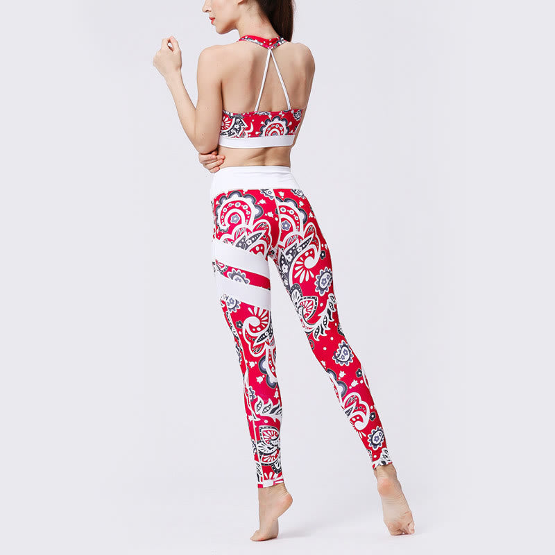 Buddha Stones Flower Petal Leaves Stampa Sport Esercizio Fitness Vita Alta Leggings Pantaloni Yoga Donna - image 39