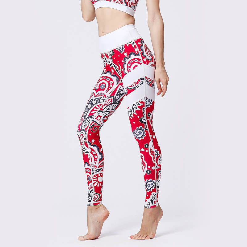 Buddha Stones Flower Petal Leaves Stampa Sport Esercizio Fitness Vita Alta Leggings Pantaloni Yoga Donna - image 36