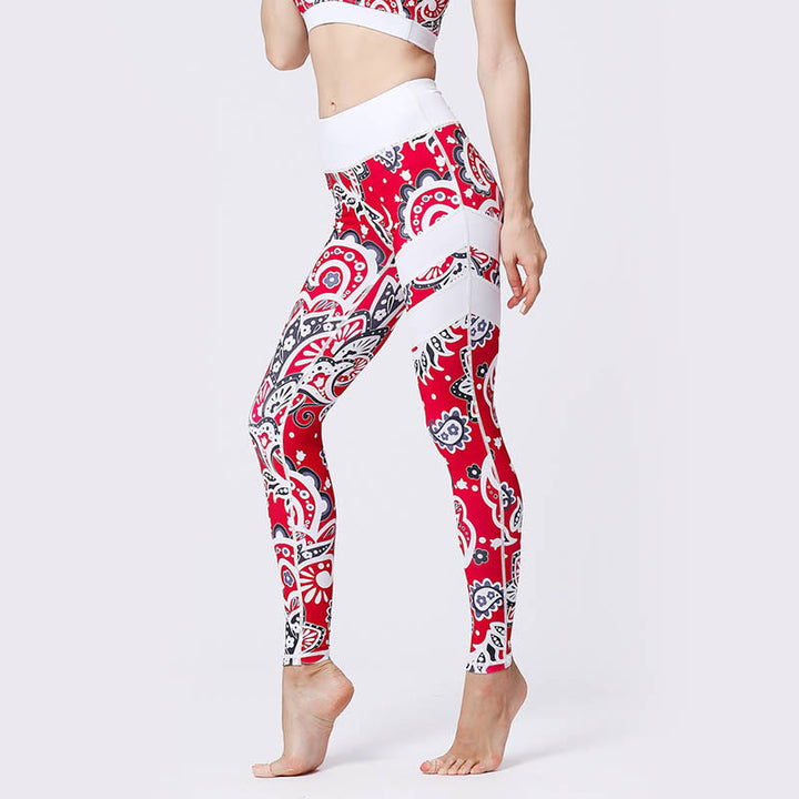 Buddha Stones Flower Petal Leaves Stampa Sport Esercizio Fitness Vita Alta Leggings Pantaloni Yoga Donna - image 36