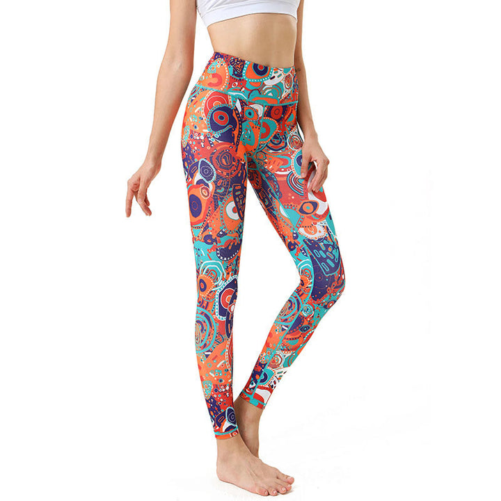 Leggings sportivi da fitness con stampa colorata con Buddha Stones e malocchio, pantaloni da yoga da donna - Corallo chiaro - US8-10, UK/AU12-14, EU40-42 (XL) - image 0