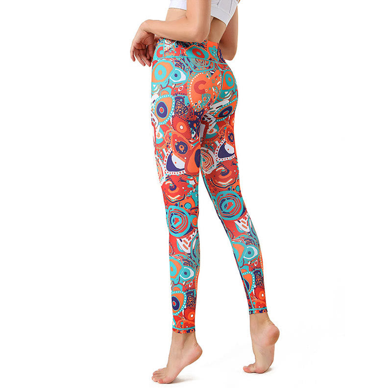 Leggings sportivi da fitness con stampa colorata con Buddha Stones e malocchio, pantaloni da yoga da donna - image 1