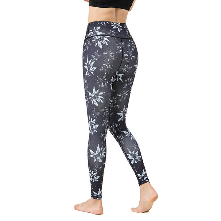 Leggings da yoga a vita alta con stampa di foglie d'acero Buddha Stones , per esercizi sportivi e fitness, pantaloni da yoga da donna - image 6