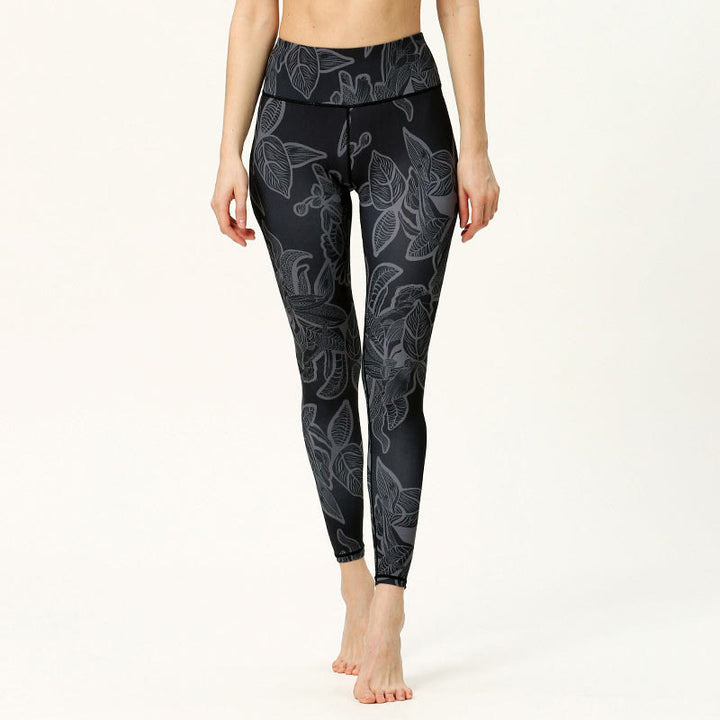Leggings sportivi da fitness con stampa di foglie semplici Buddha Stones, pantaloni da yoga da donna - Grigio scuro - US8-10, UK/AU12-14, EU40-42 (XL) - image 6