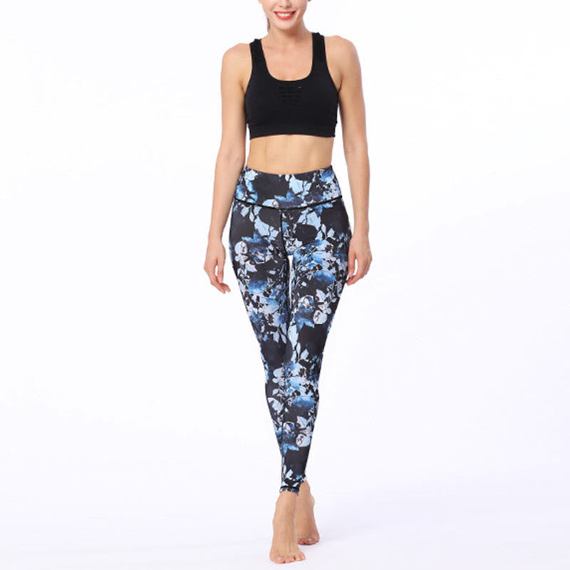Leggings sportivi da fitness con stampa di foglie semplici Buddha Stones, pantaloni da yoga da donna - image 4