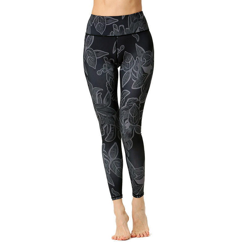 Leggings sportivi da fitness con stampa di foglie semplici Buddha Stones, pantaloni da yoga da donna - image 9