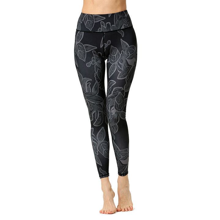 Leggings sportivi da fitness con stampa di foglie semplici Buddha Stones, pantaloni da yoga da donna - image 9