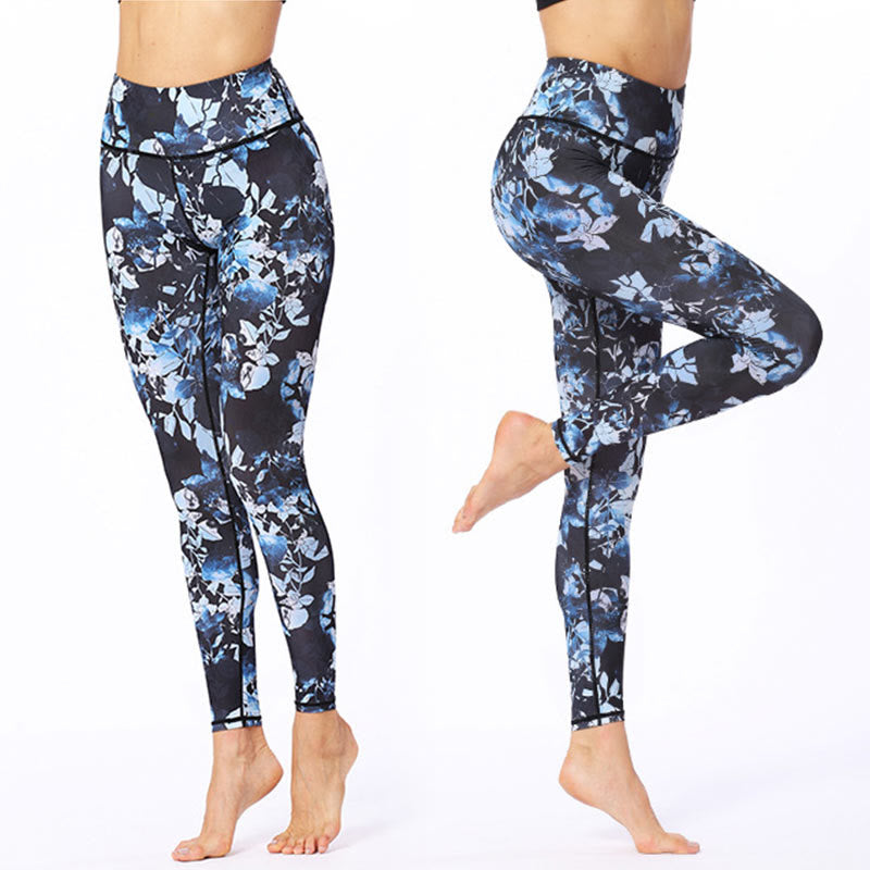 Leggings sportivi da fitness con stampa di foglie semplici Buddha Stones, pantaloni da yoga da donna - image 2