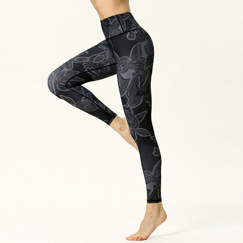 Leggings sportivi da fitness con stampa di foglie semplici Buddha Stones, pantaloni da yoga da donna - image 7