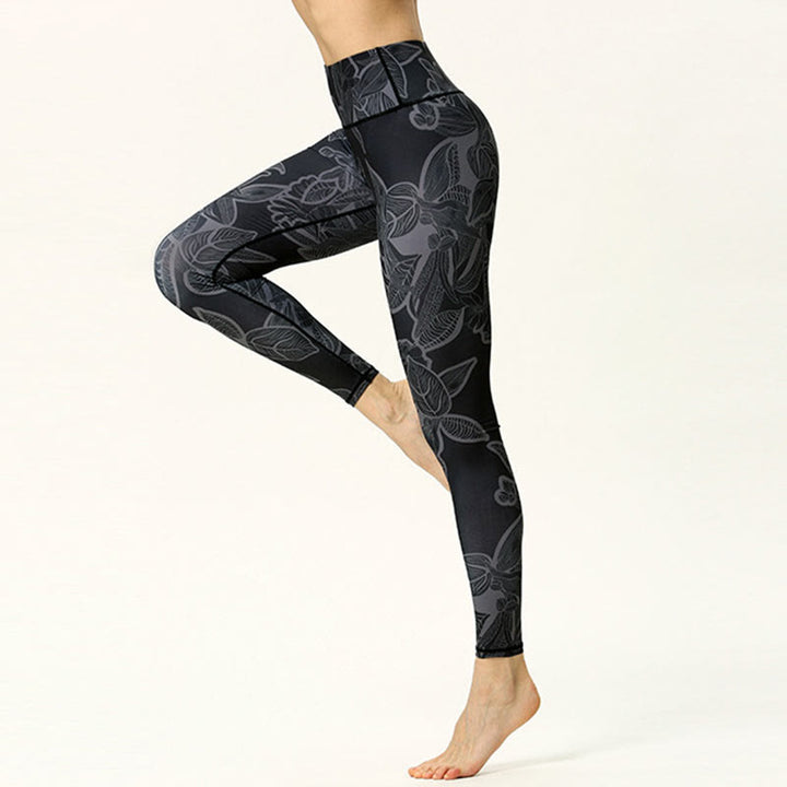 Leggings sportivi da fitness con stampa di foglie semplici Buddha Stones, pantaloni da yoga da donna - image 7