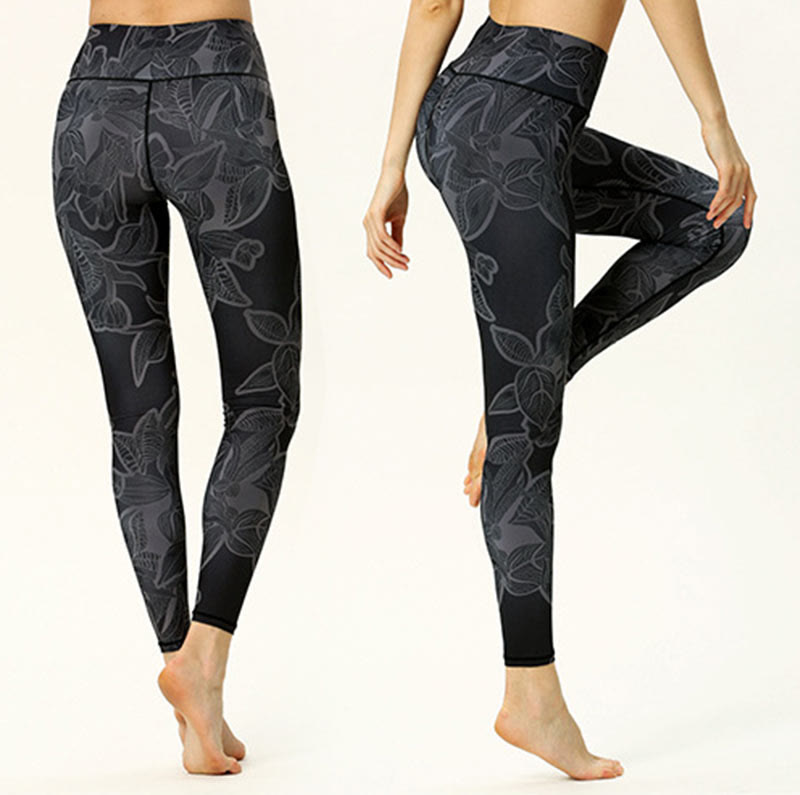 Leggings sportivi da fitness con stampa di foglie semplici Buddha Stones, pantaloni da yoga da donna - image 8