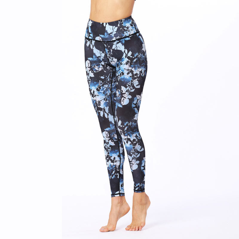 Leggings sportivi da fitness con stampa di foglie semplici Buddha Stones, pantaloni da yoga da donna - image 3