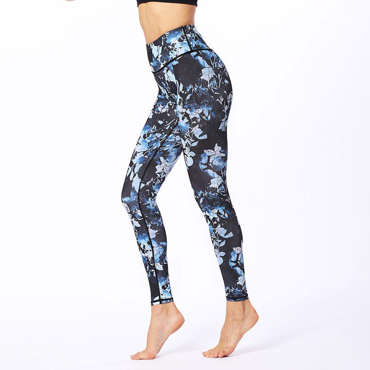 Leggings sportivi da fitness con stampa di foglie semplici Buddha Stones, pantaloni da yoga da donna - image 1
