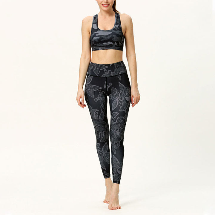 Leggings sportivi da fitness con stampa di foglie semplici Buddha Stones, pantaloni da yoga da donna - image 10