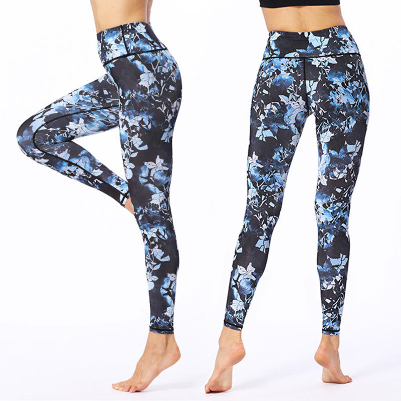 Leggings sportivi da fitness con stampa di foglie semplici Buddha Stones, pantaloni da yoga da donna - Cielo blu - US8-10, UK/AU12-14, EU40-42 (XL) - image 0