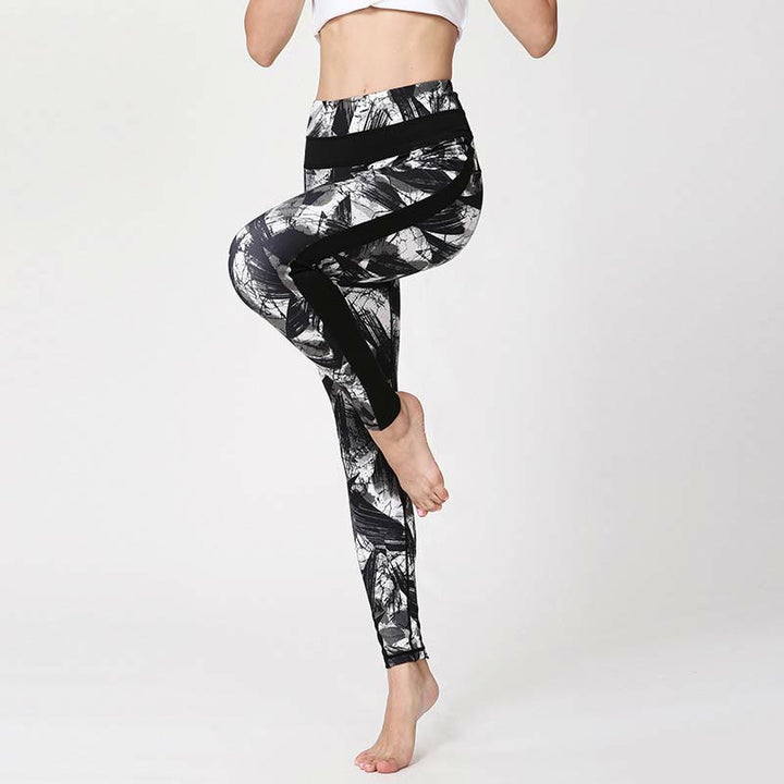 Leggings sportivi in ​​rete da fitness, pantaloni da yoga da donna, con stampa di linee di pennello e inchiostro nero e pietre Buddha Stones - image 10