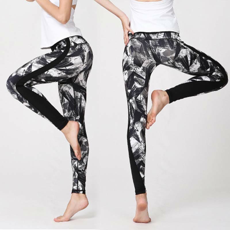 Leggings sportivi in ​​rete da fitness, pantaloni da yoga da donna, con stampa di linee di pennello e inchiostro nero e pietre Buddha Stones - image 6
