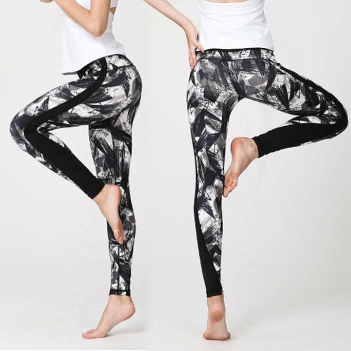 Leggings sportivi in ​​rete da fitness, pantaloni da yoga da donna, con stampa di linee di pennello e inchiostro nero e pietre Buddha Stones - image 6