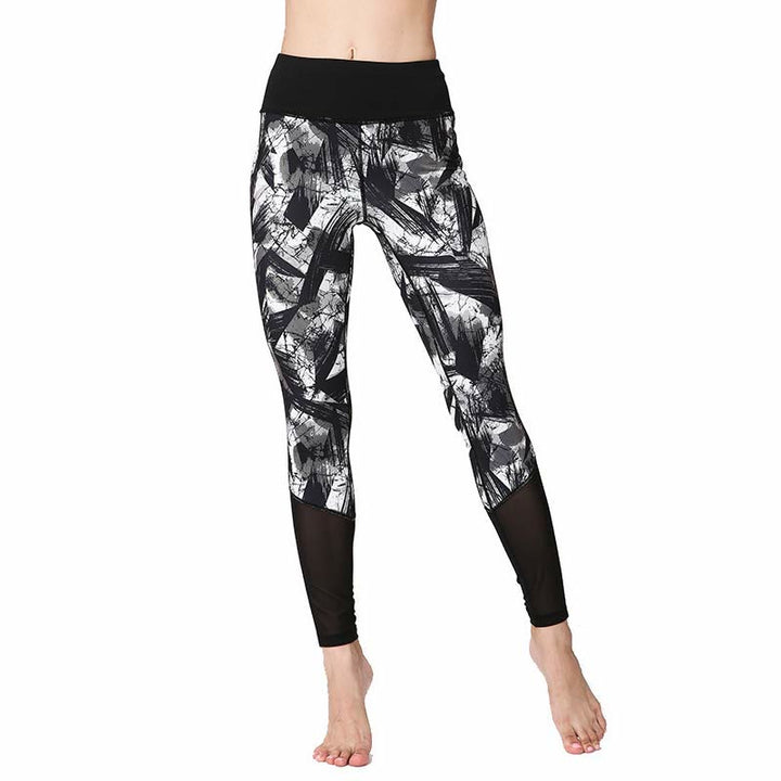 Leggings sportivi in ​​rete da fitness, pantaloni da yoga da donna, con stampa di linee di pennello e inchiostro nero e pietre Buddha Stones - image 7
