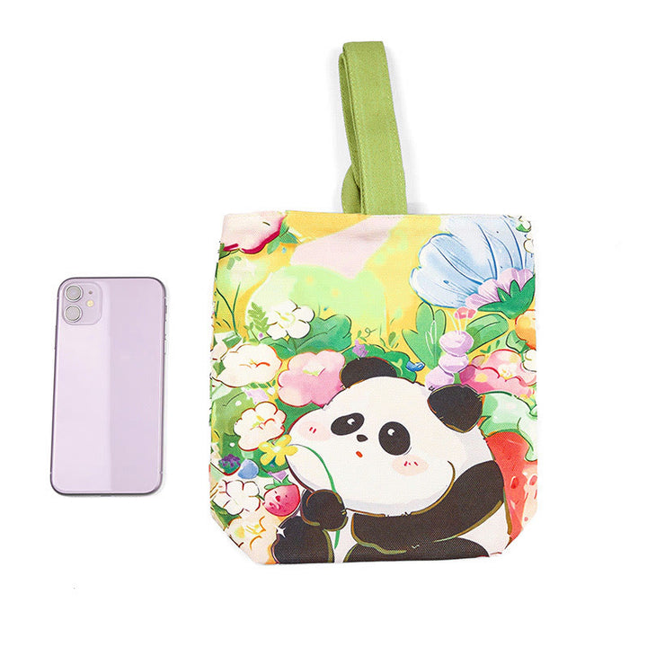 Borsa a mano in tela di nespolo con motivo panda orchidea Buddha Stones