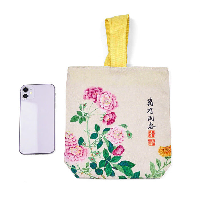 Borsa a mano in tela con Buddha Stones e peonia