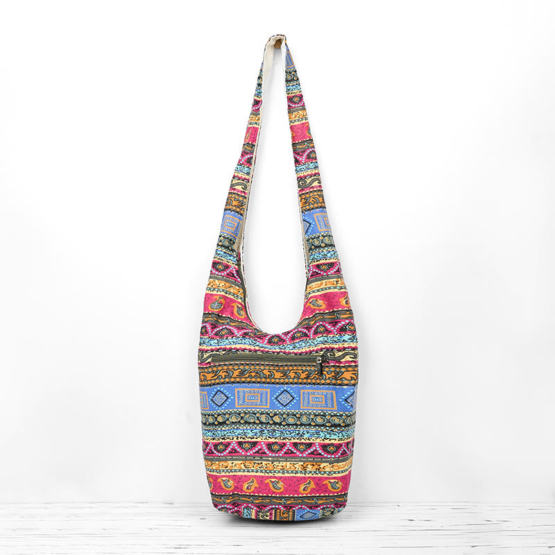 Borsa a tracolla in cotone a strisce colorate Buddha Stones
