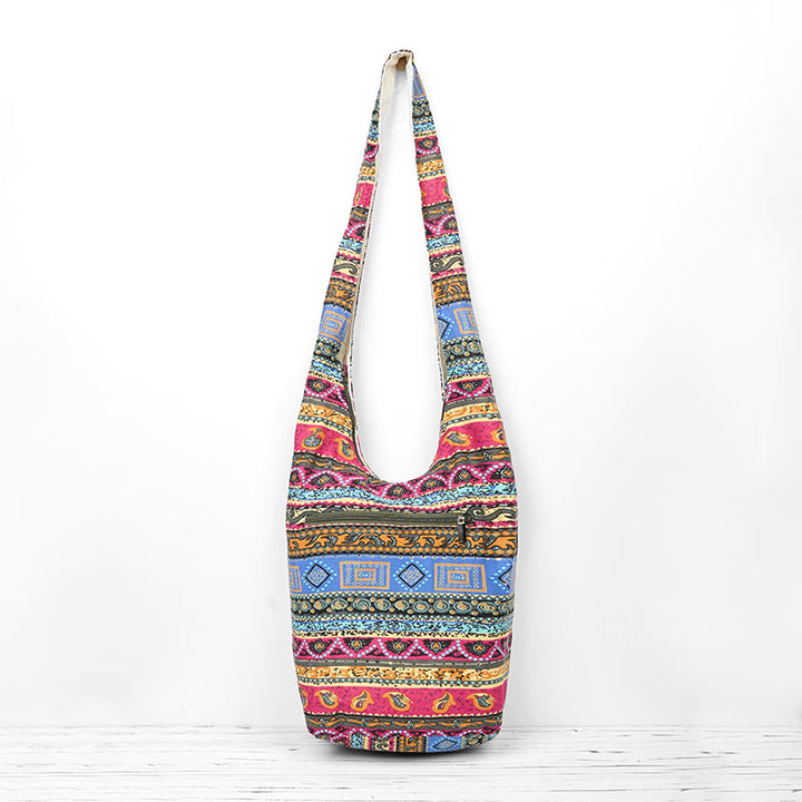 Borsa a tracolla in cotone a strisce colorate Buddha Stones