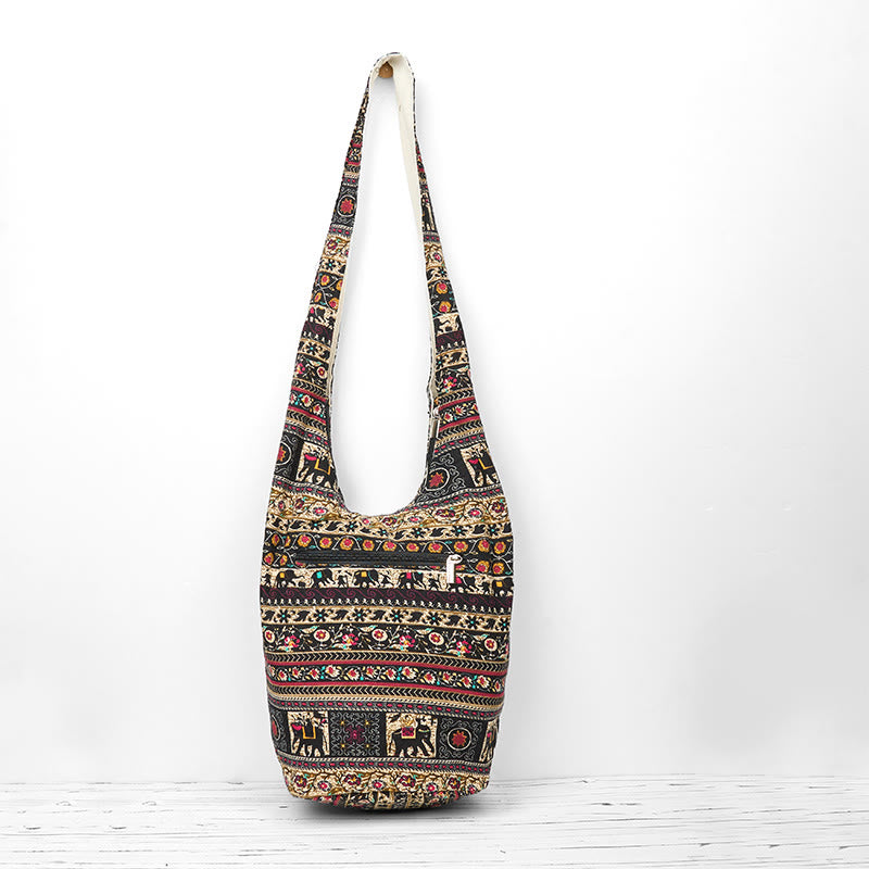 Borsa a tracolla con strisce di elefante in cotone Buddha Stones